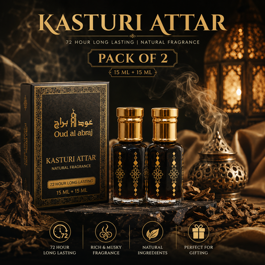 Original Kasturi Attar | Long-Lasting & Exotic Musk | Pack of 2 | 15ML + 15ML